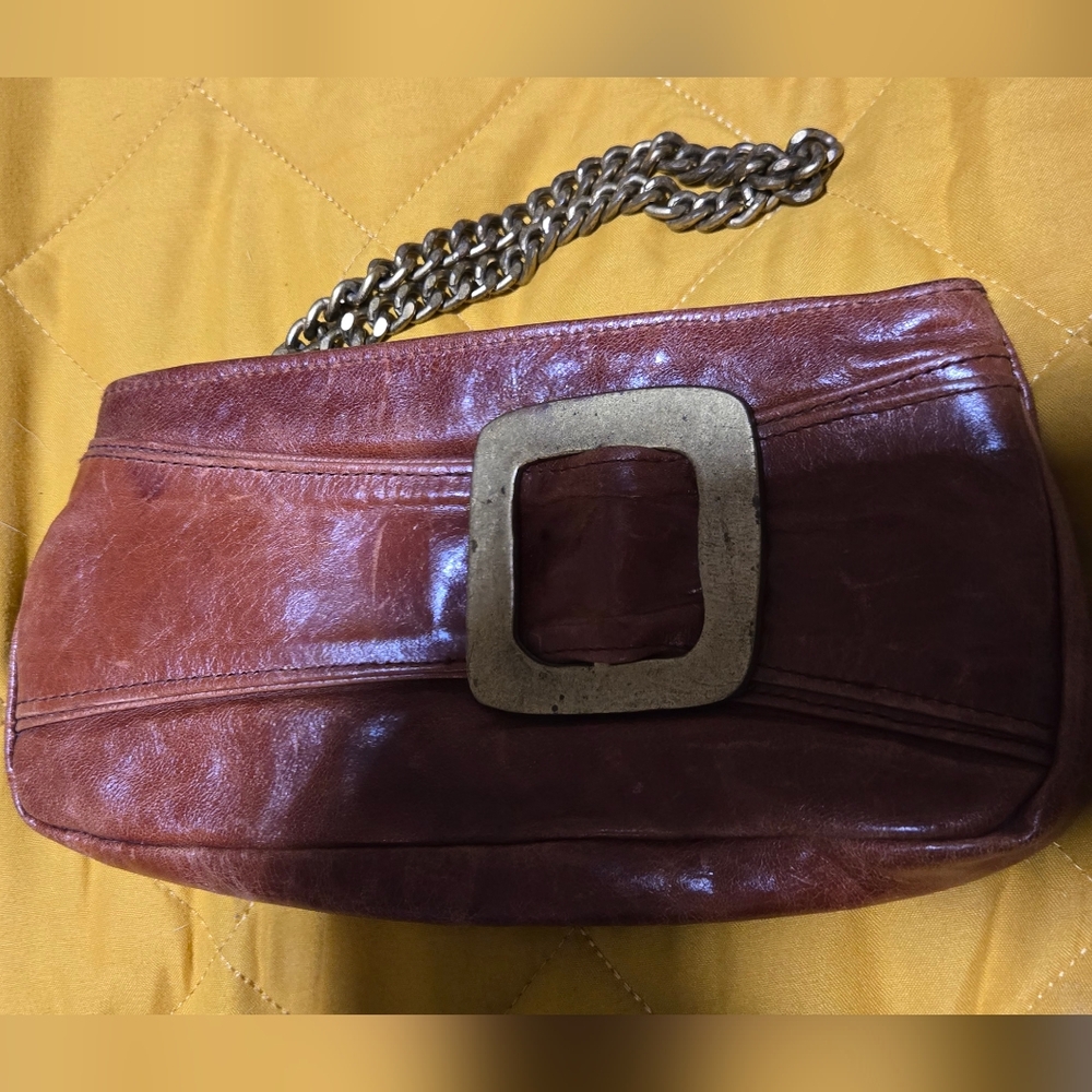 Brown Leather Wrist Y2K Clutch with Chain Strap Heavy Vamp